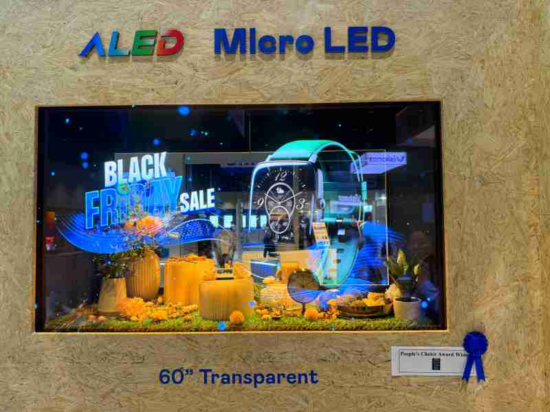 牛牛游戏60吋高透明度Micro LED显示器获”最佳Micro LED技术应用奖”，，，，将Micro LED面板透明化之设计特性极致发挥，，，，以可扩展性无缝拼接技术打造，，，具备600 nits全画面亮度、、、、大于60%穿透率及超过NTSC 110%的优异广色域表现，，，，可依需求灵活应用于各种场域